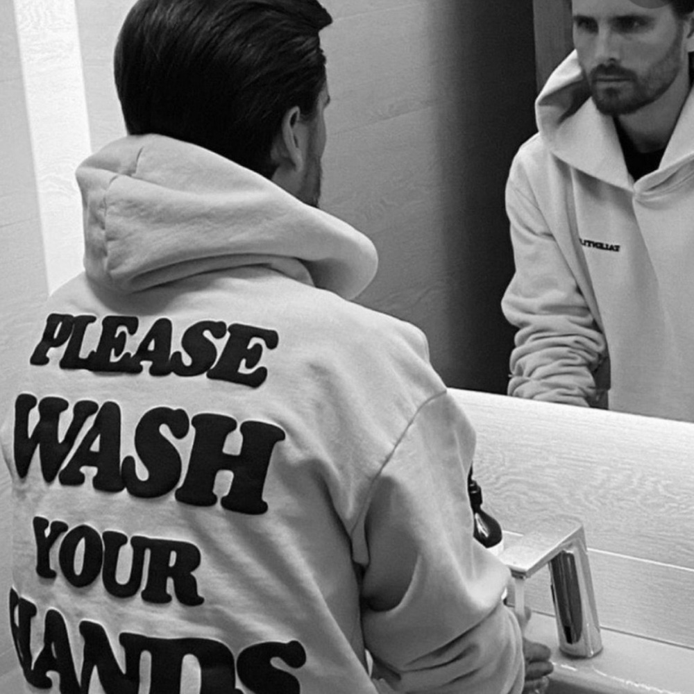 TALENTLESS White Graphic 'PLEASE WASH YOUR HANDS' Hoodie, Size Large